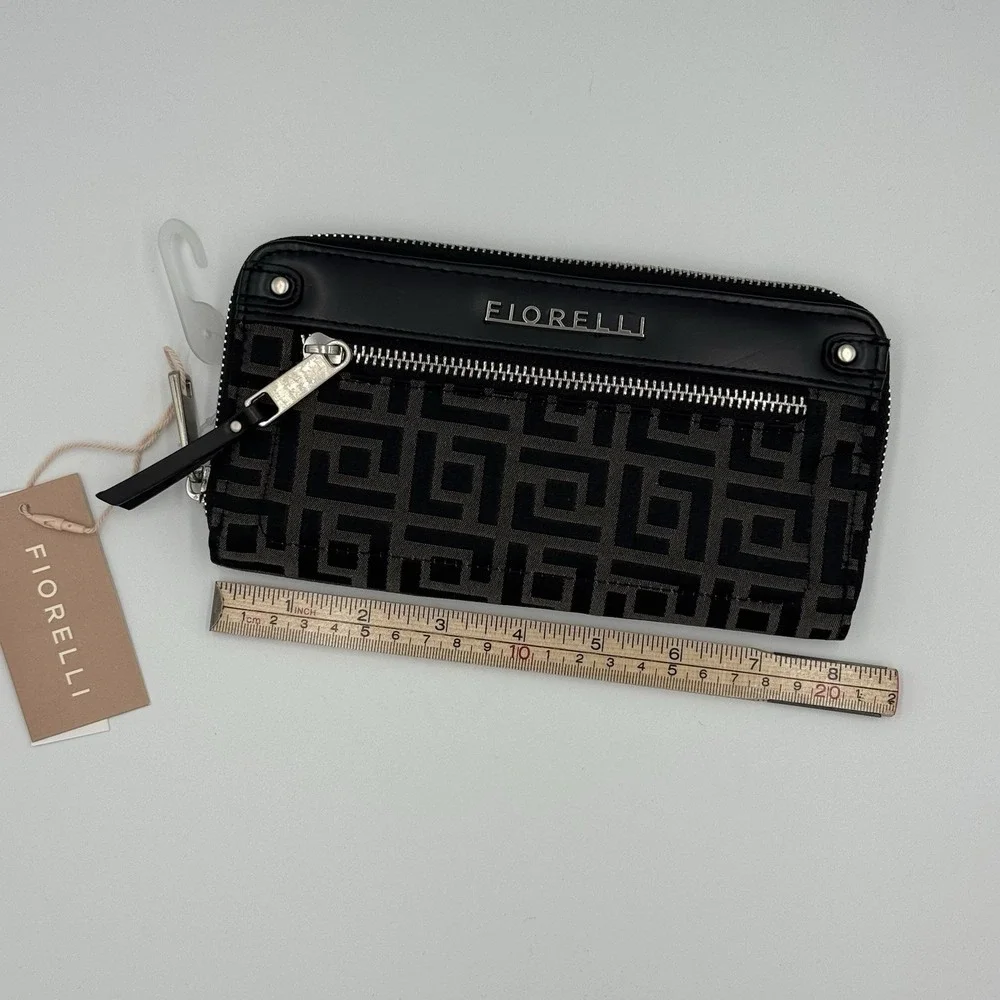 Fiorelli Women's Kate Zipper Wallet, Black Jacquard‎ NWT